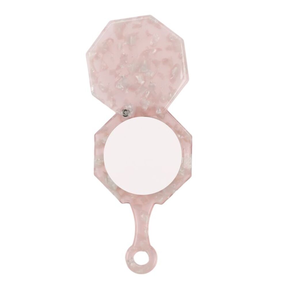 Polygon Handheld Makeup Mirror for Beauty Parlor Vacation Travel Pink